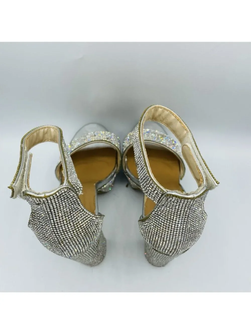 Bamboo Womens Shoes Size 7.5 silver Rhinestone Shiny Sparkly High Heels Platform